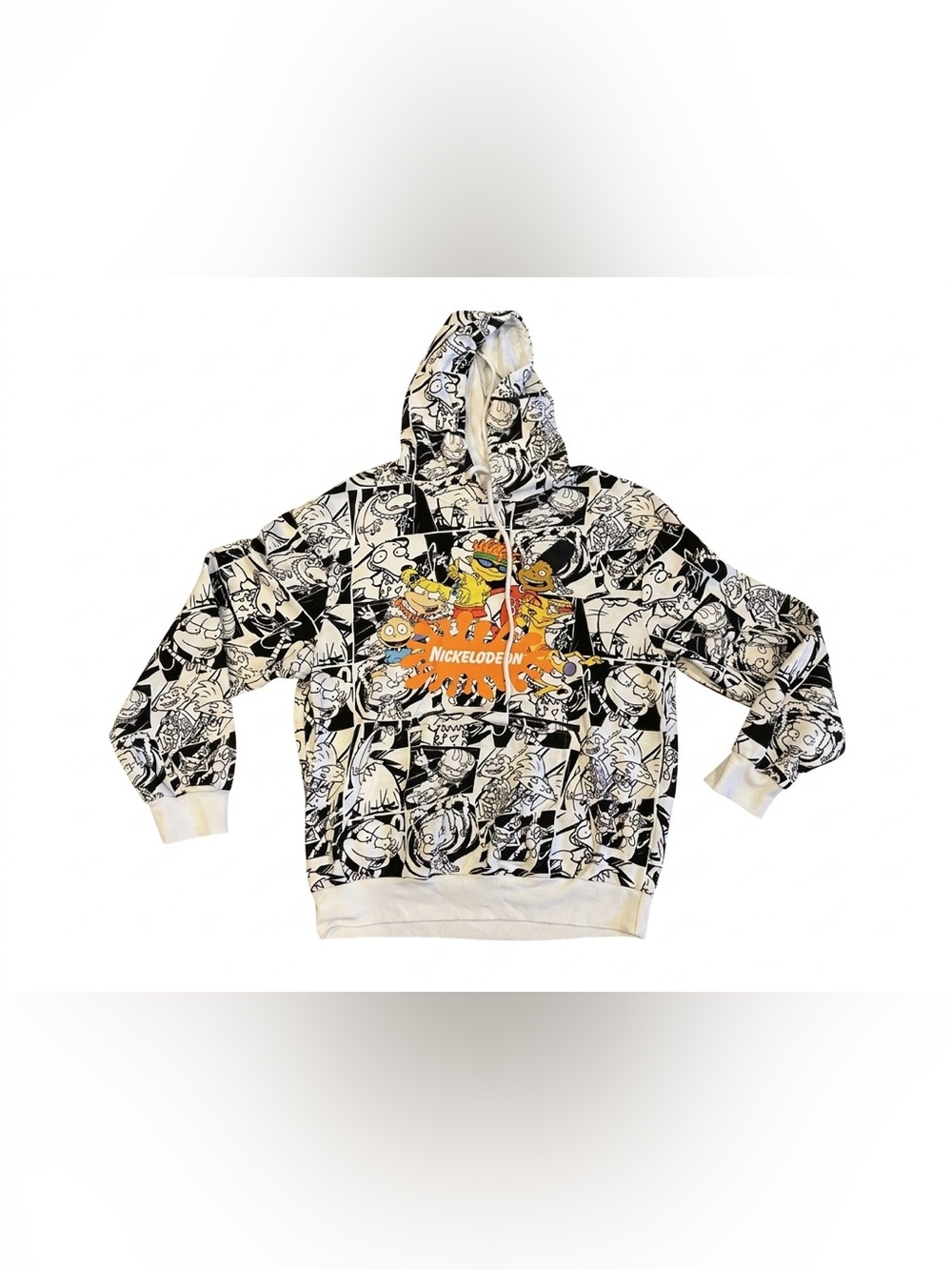 Nickelodeon Hoodie Mens Large All Over Print Rugrats Nicktoons Graphic Pullover